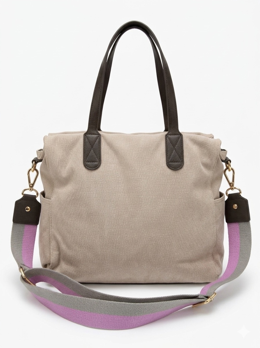 Erin Condren Canvas Zip Tote Bag Neutral Beige Commuter Travel Shoulder Bag
